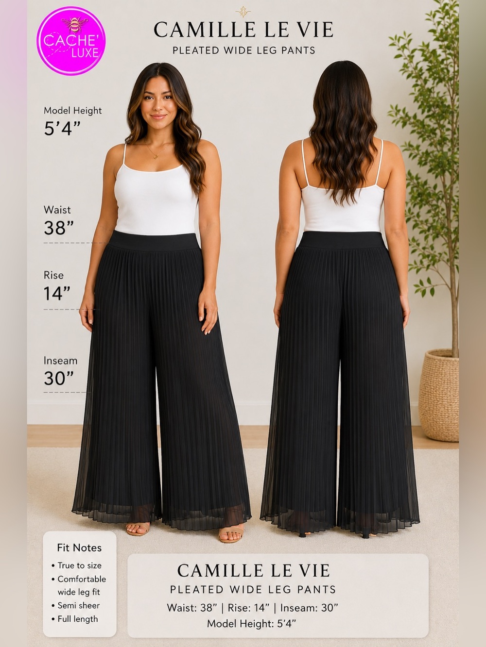 Camille Le Vie Black Cleat Wide Leg Dress Pant 16